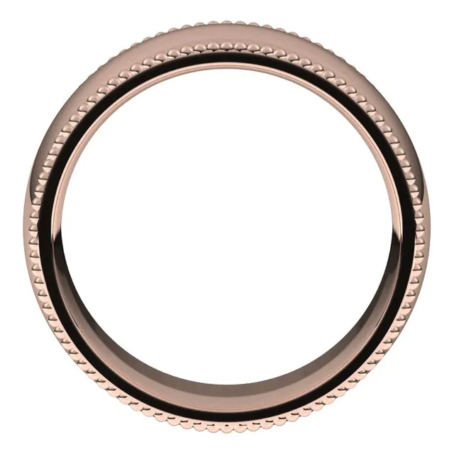 10K Rose Gold Beaded Comfort Fit Wedding Band, 8 mm Wide