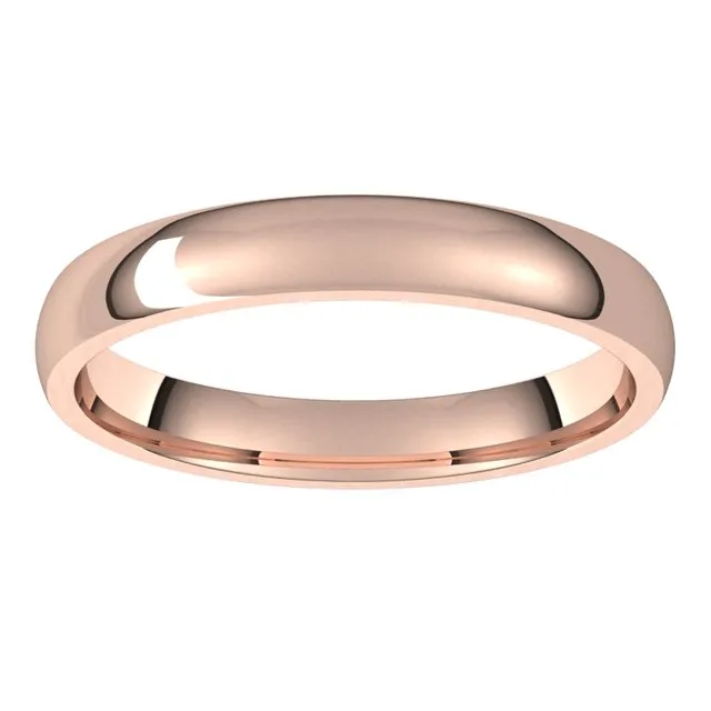 10K Rose Gold Domed Light Comfort Fit Wedding Band, 3 mm Wide