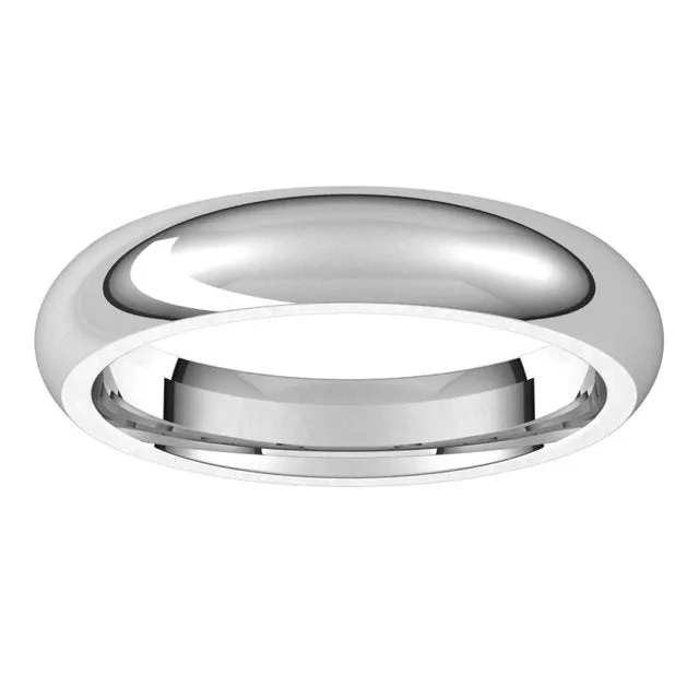 10K White Gold Domed Comfort Fit Wedding Band, 4 mm Wide