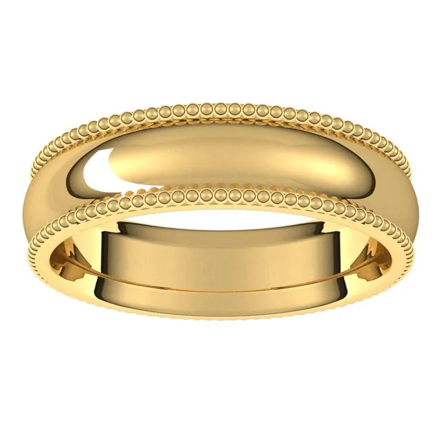 10K Yellow Gold Beaded Comfort Fit Wedding Band, 5 mm Wide
