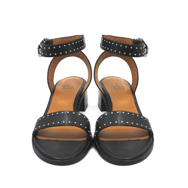 4181 Black | Low heel studded leather sandal
