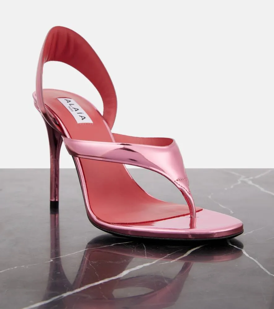 Alaia Infradito 90 metallic leather sandals