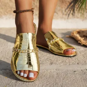 Alison – Patterned Chain Flat Sandals