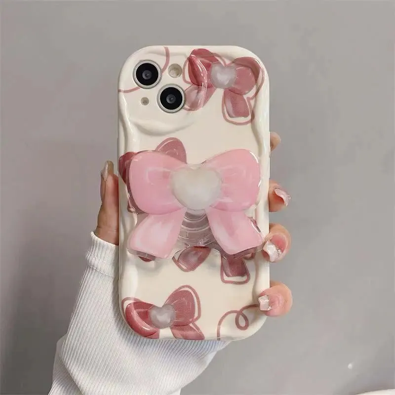Beautiful Pink Bow Design Beaded Wristlet Strap Phone Case for Samsung Galaxy