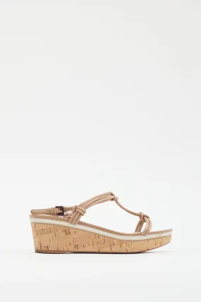 Beige Leather Cork Wedge Sandal