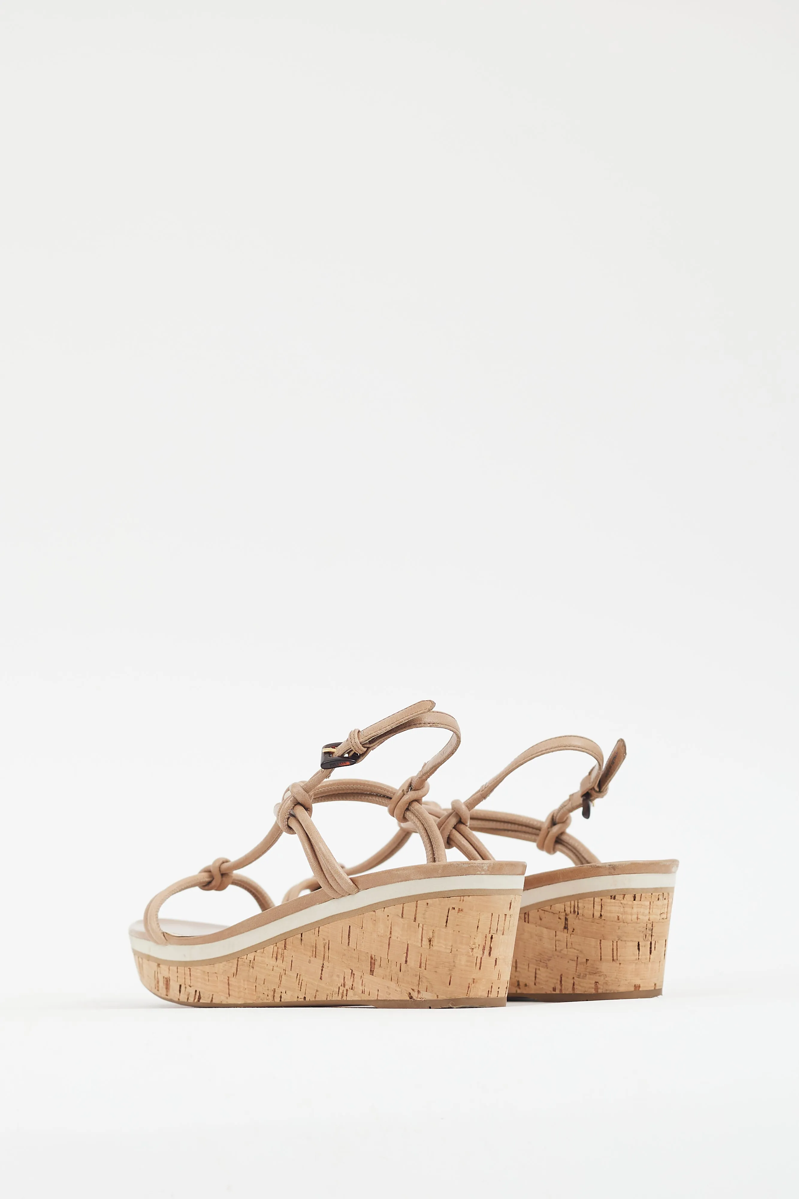 Beige Leather Cork Wedge Sandal