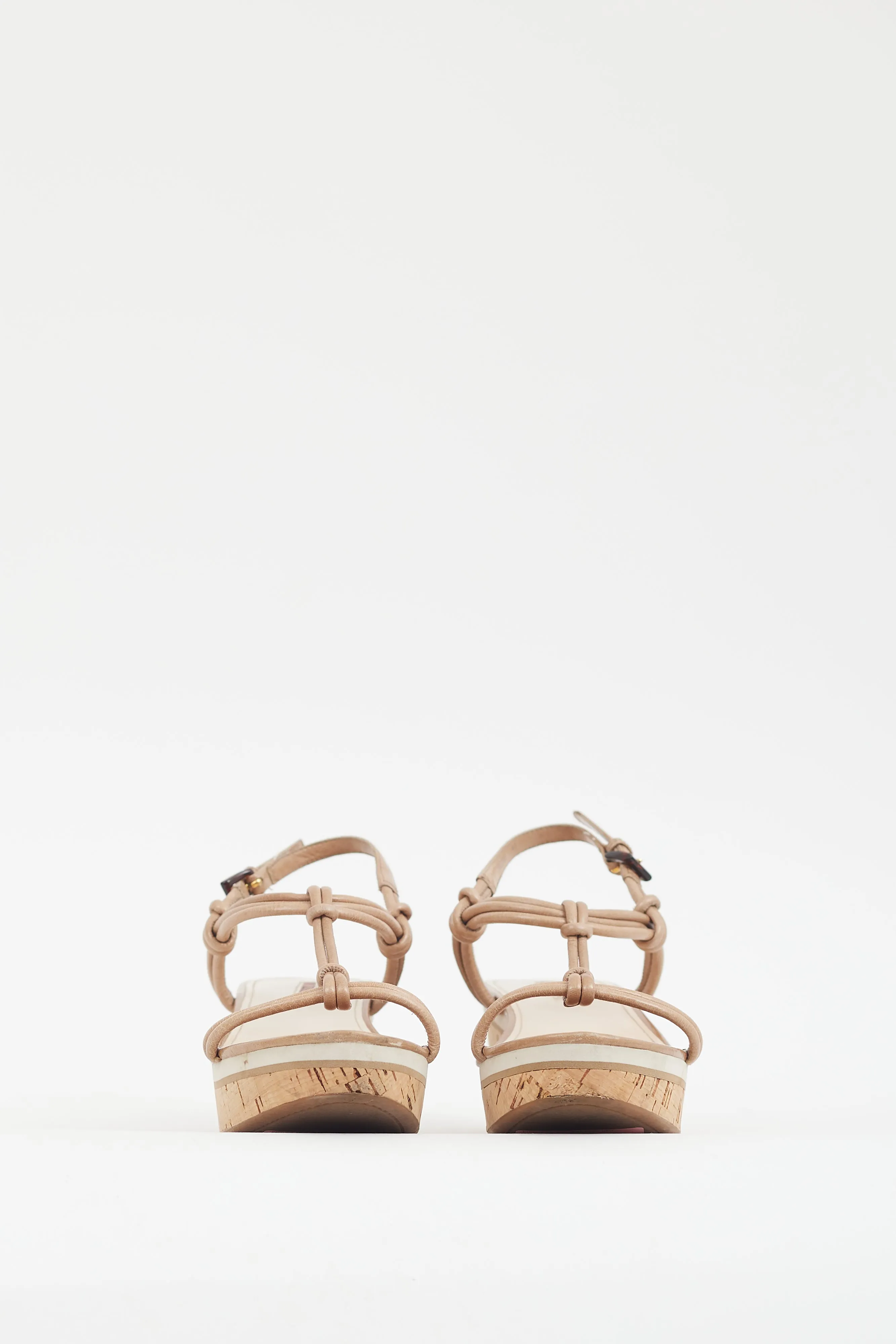 Beige Leather Cork Wedge Sandal