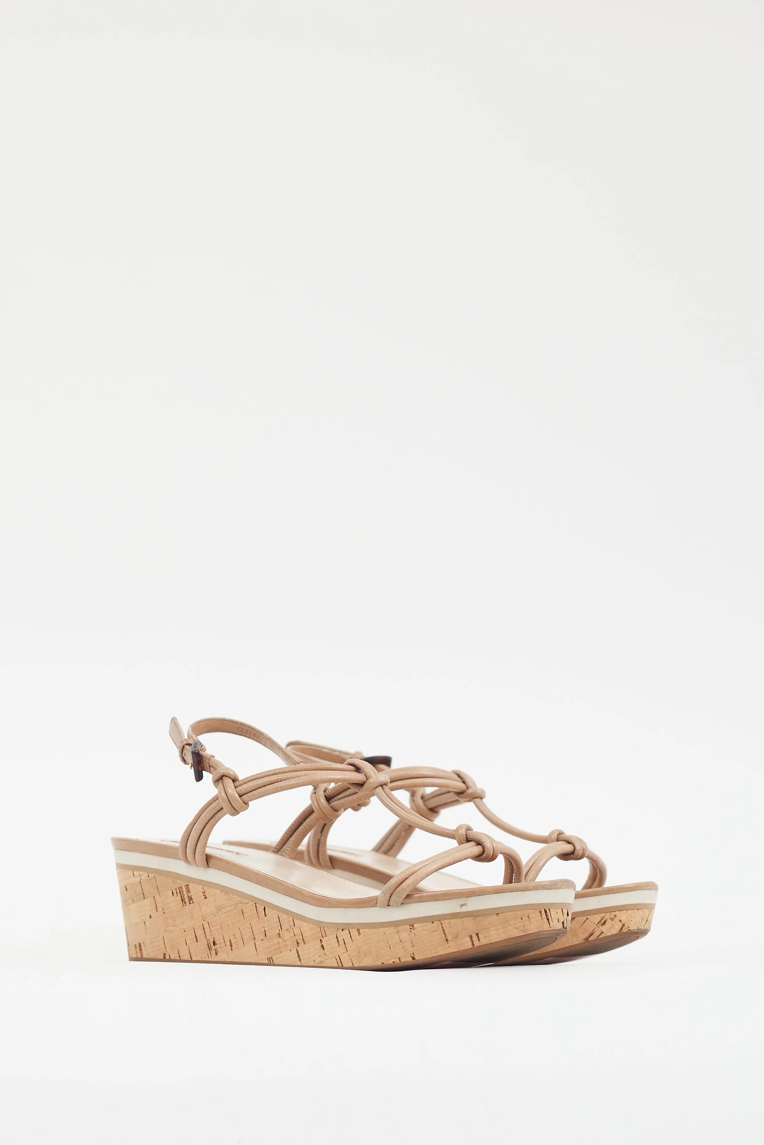 Beige Leather Cork Wedge Sandal
