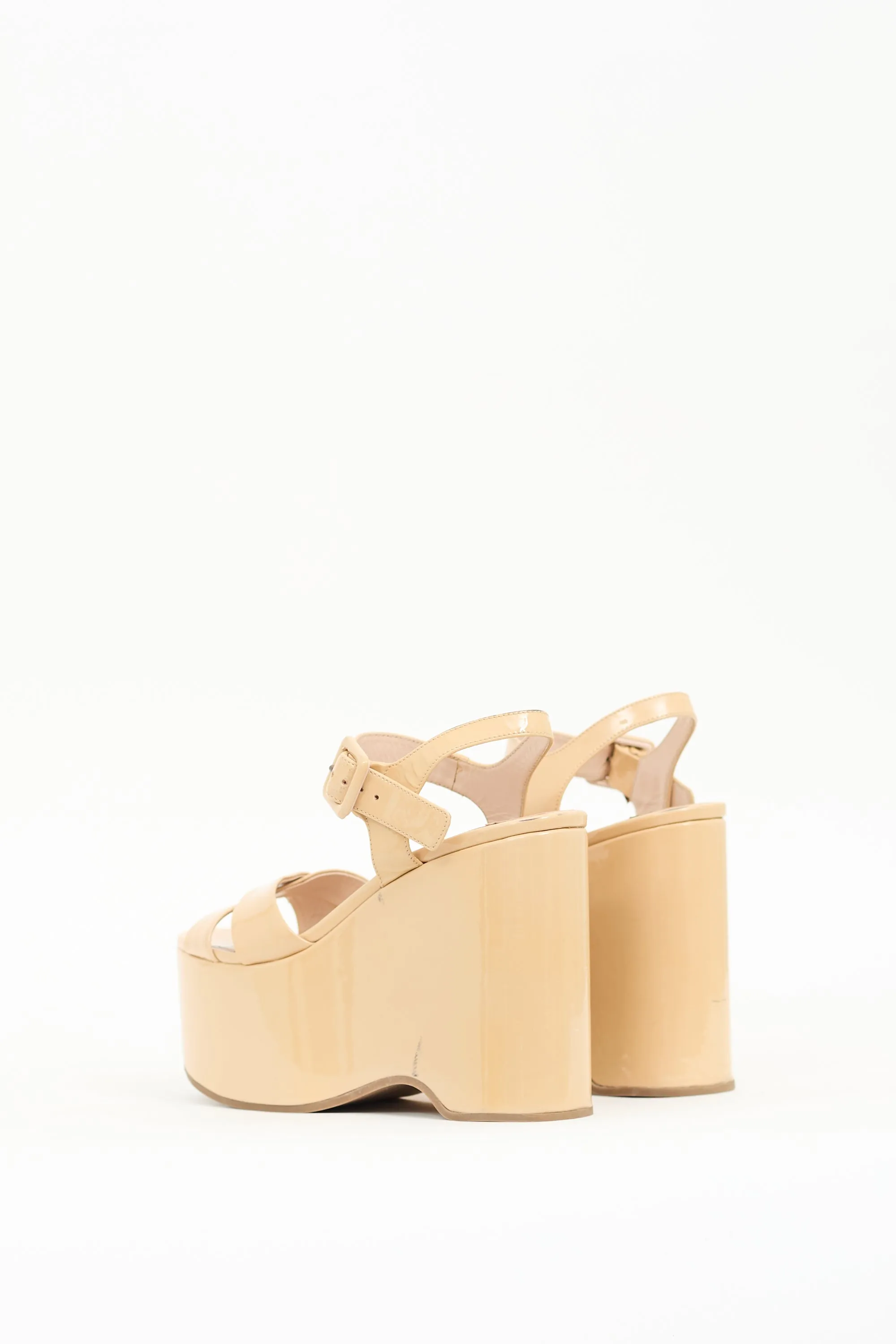 Beige Patent Leather Platform Sandal