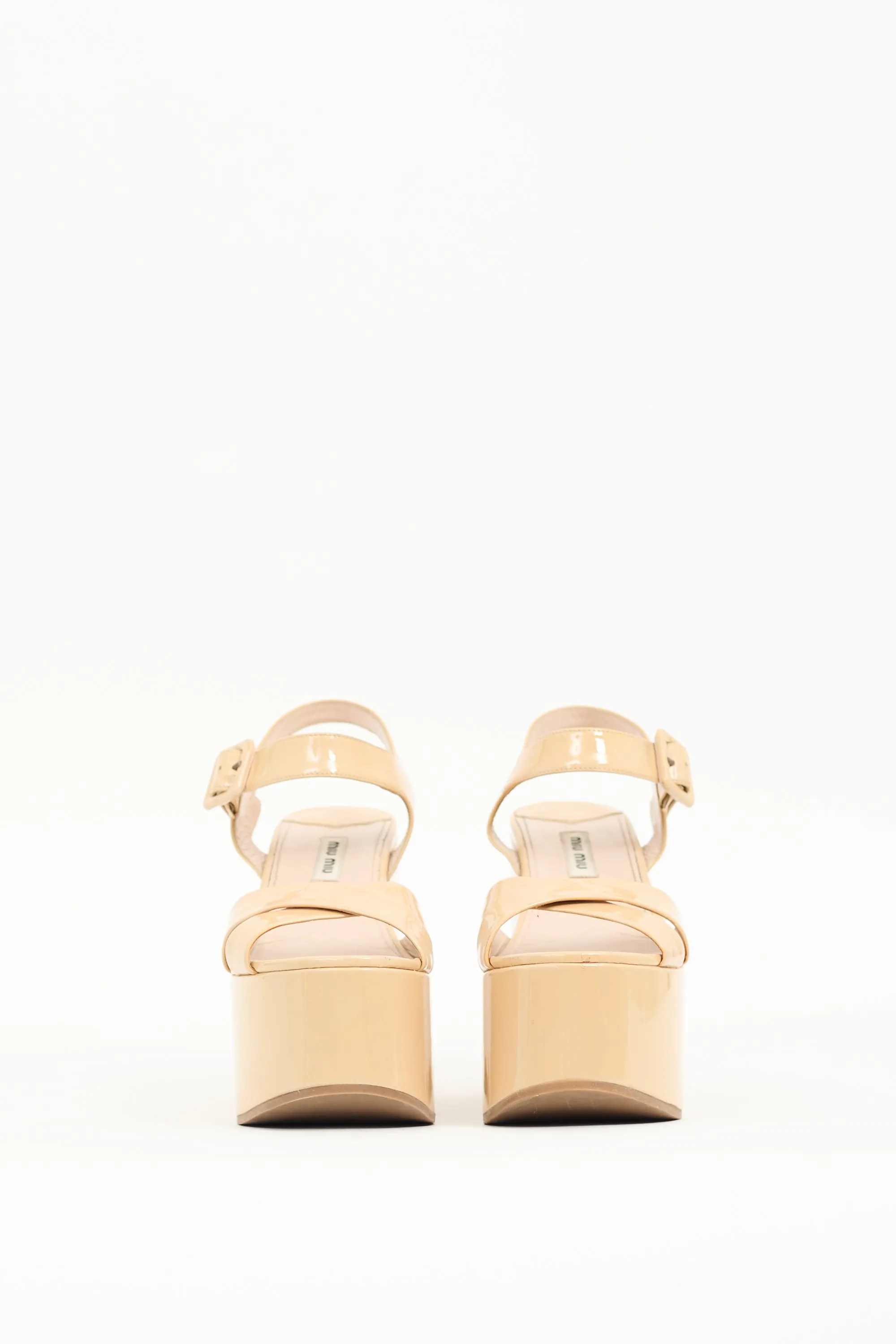 Beige Patent Leather Platform Sandal