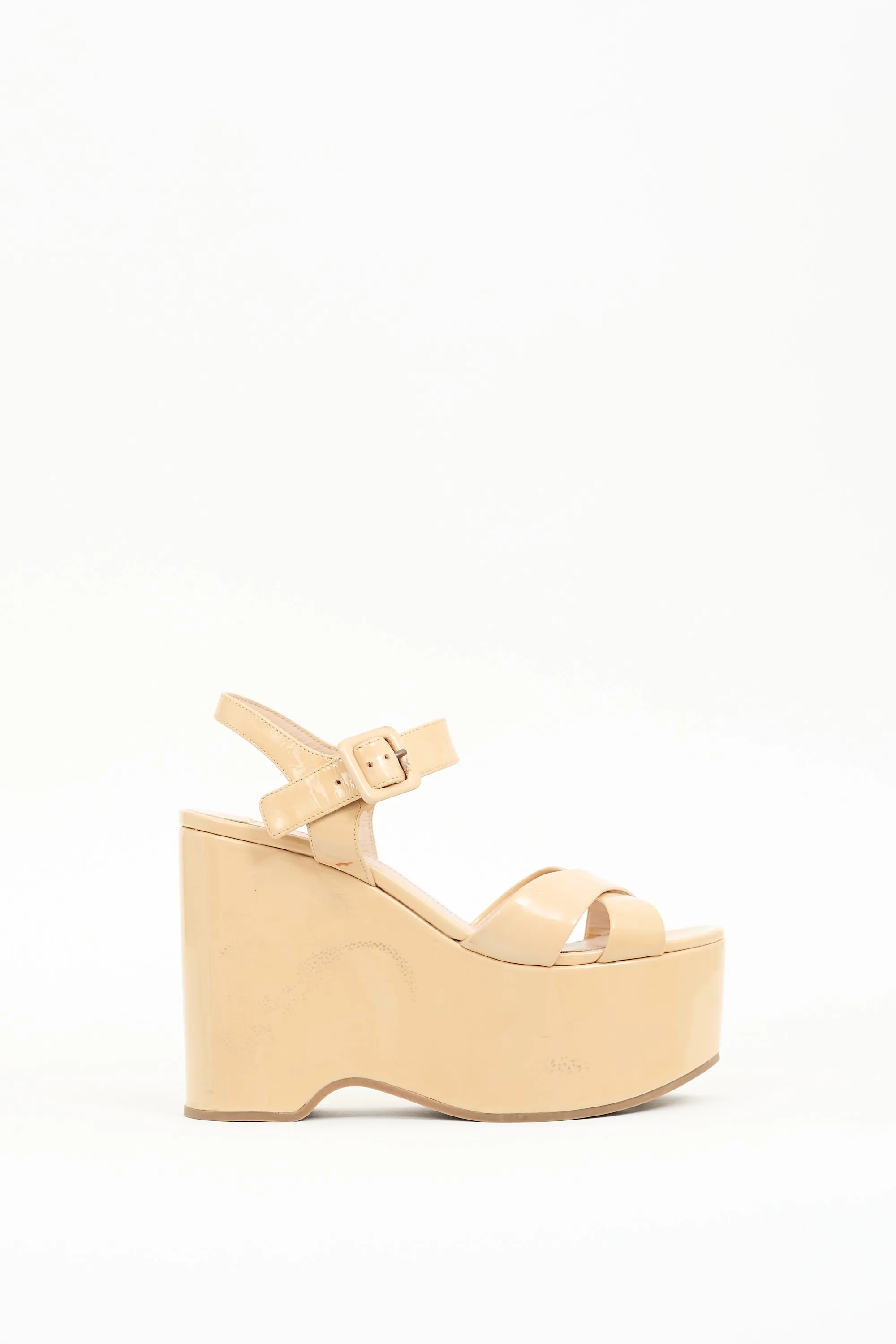 Beige Patent Leather Platform Sandal