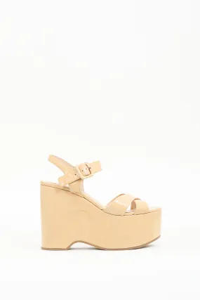 Beige Patent Leather Platform Sandal