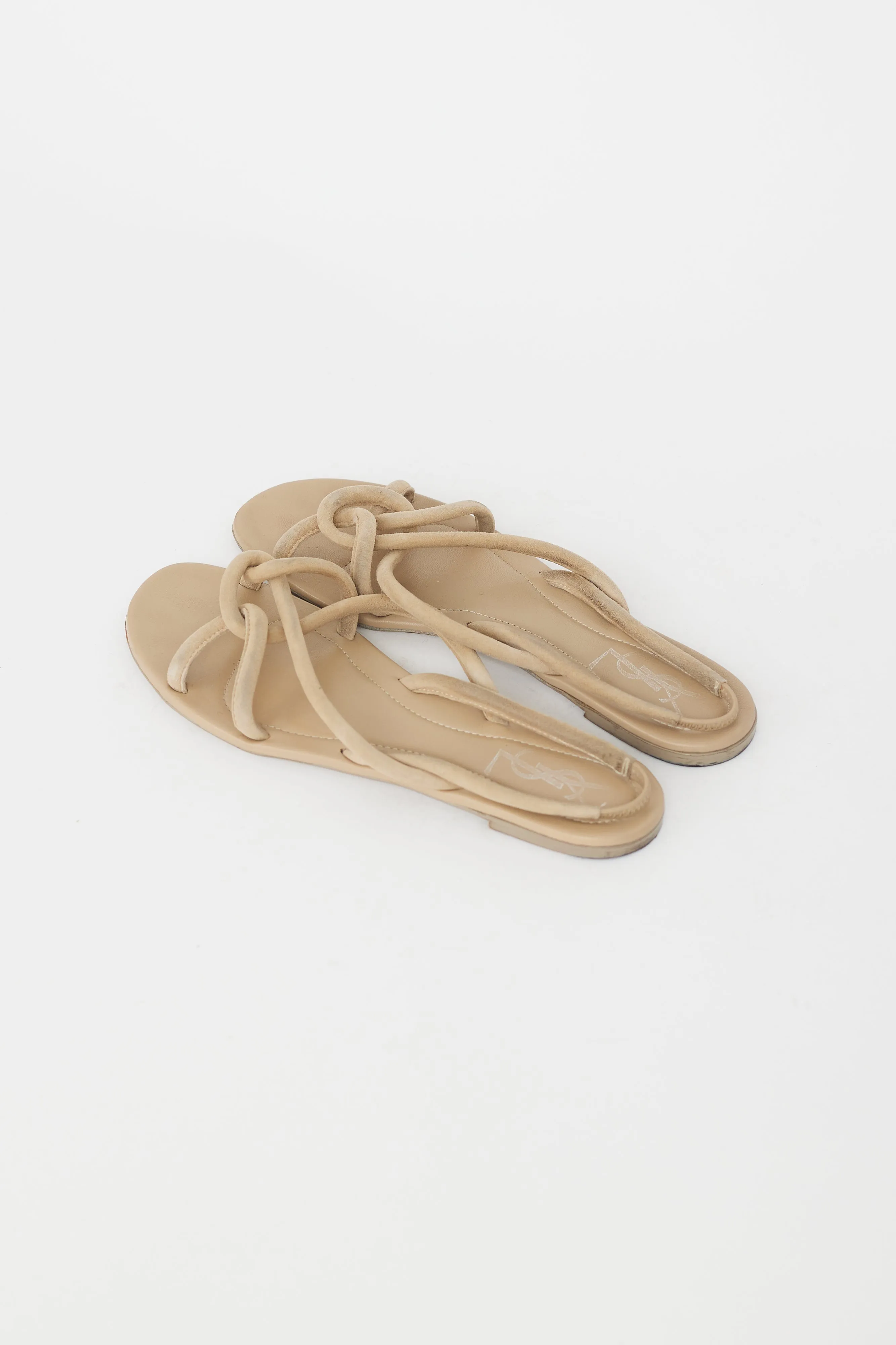 Beige Suede Knotted Flat Sandal