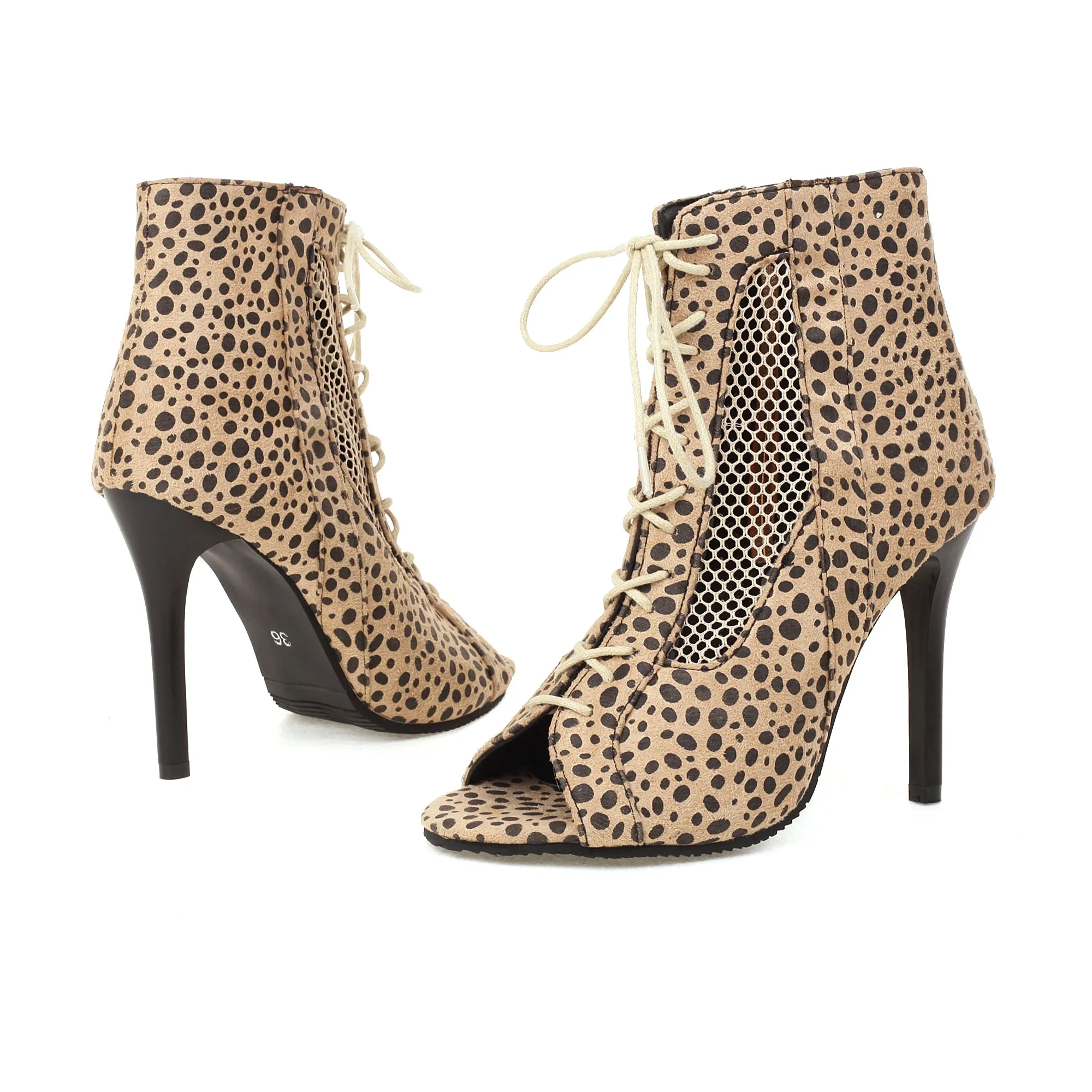 Bigsizeheels Roman Gladiator Lace-Up Heeled Sandals - Leopard