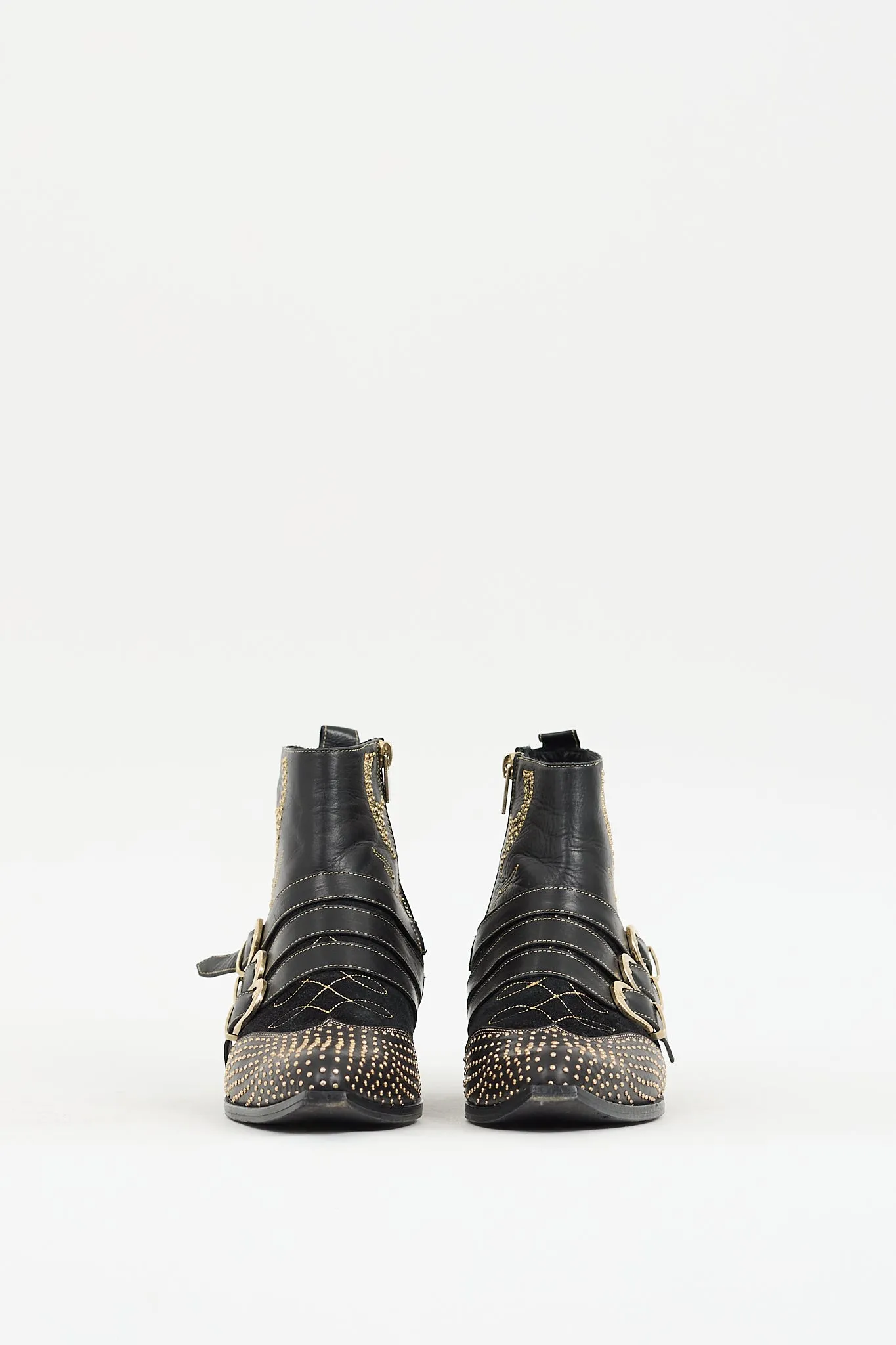 Black & Gold Leather & Suede Embellished Western Boot