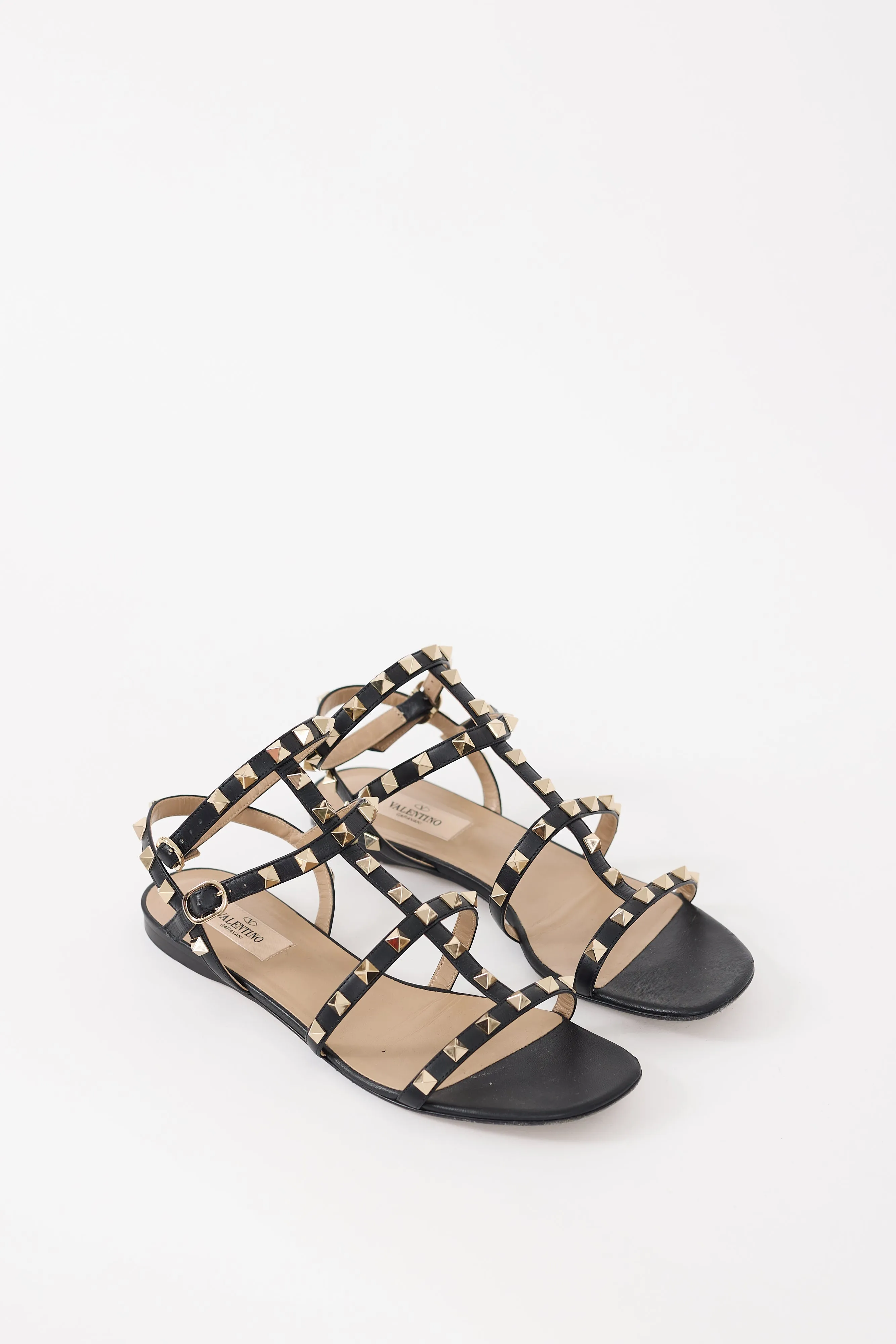 Black & Gold Rockstud Caged Sandal