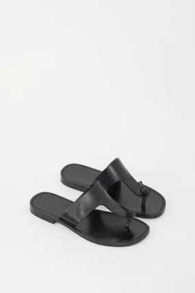 Black Leather Knotted T-Strap Sandal
