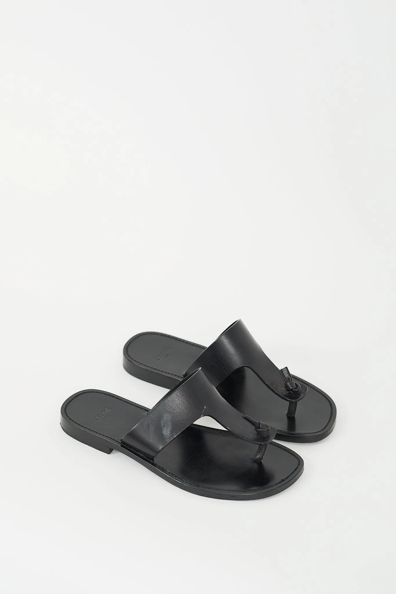 Black Leather Knotted T-Strap Sandal