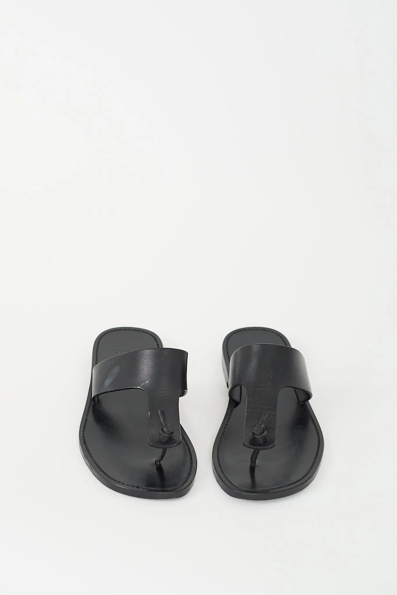 Black Leather Knotted T-Strap Sandal