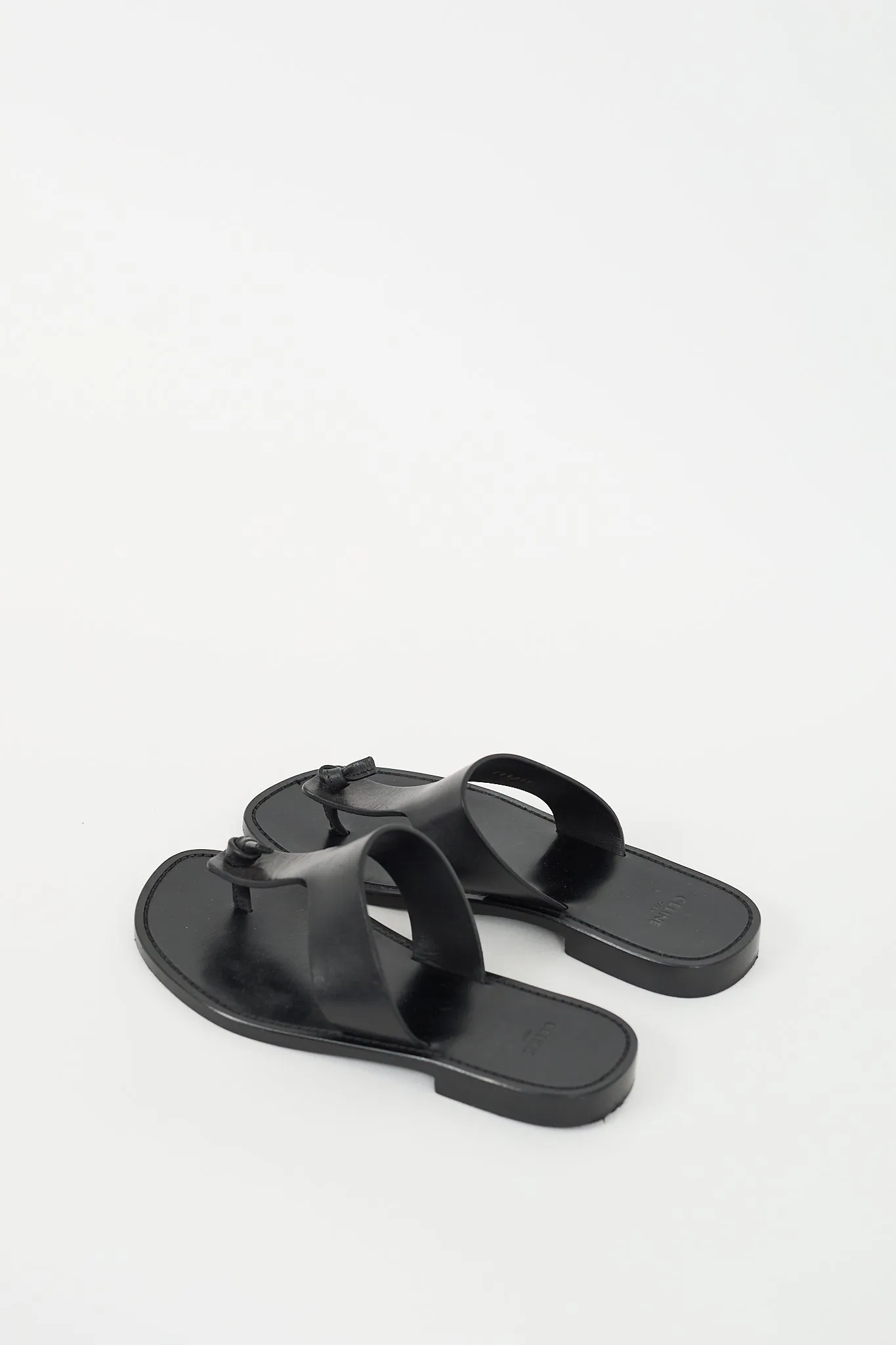 Black Leather Knotted T-Strap Sandal