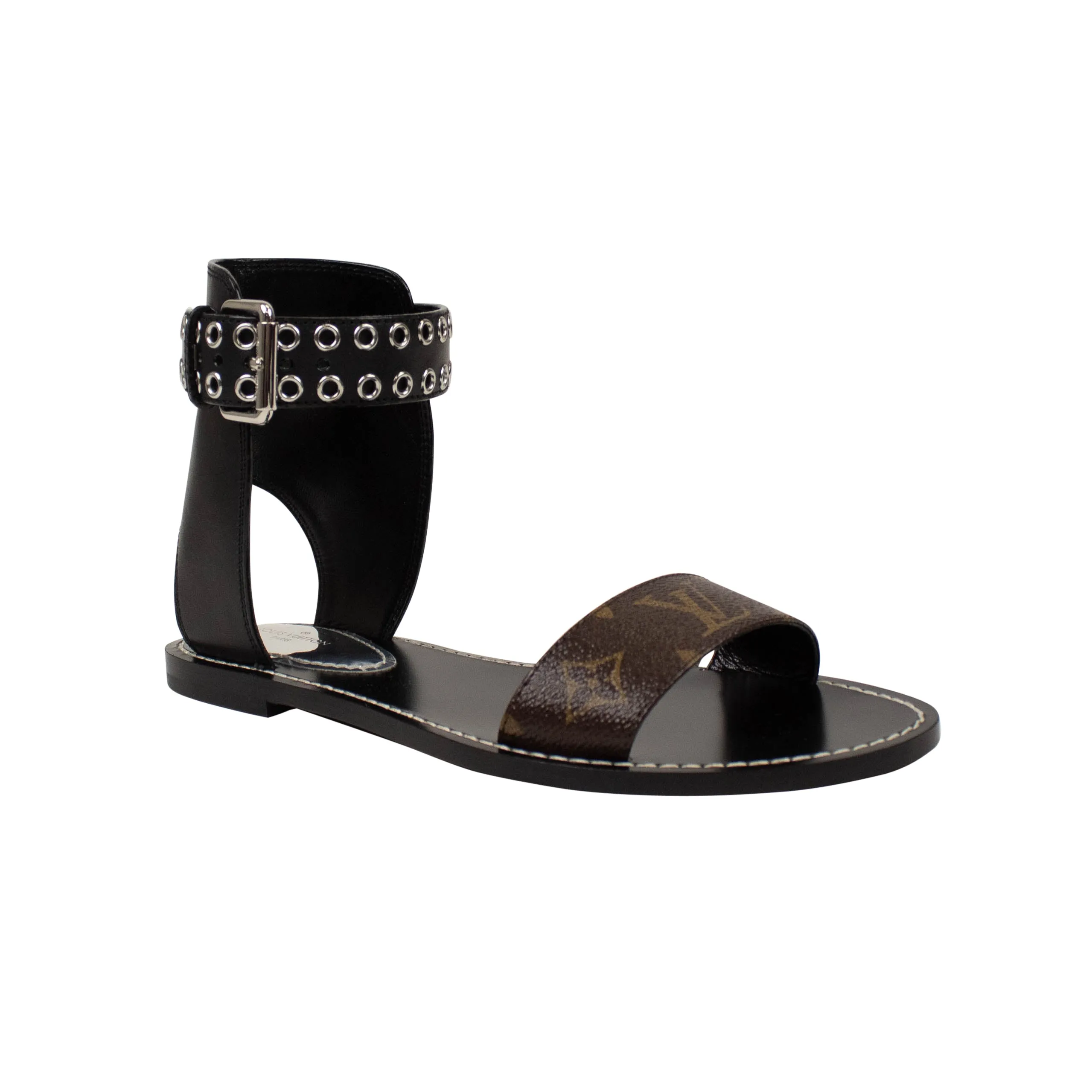 Black Leather Logo Passenger Flat Sandals