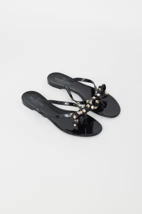 Black Rubber Rockstud Bow Sandal