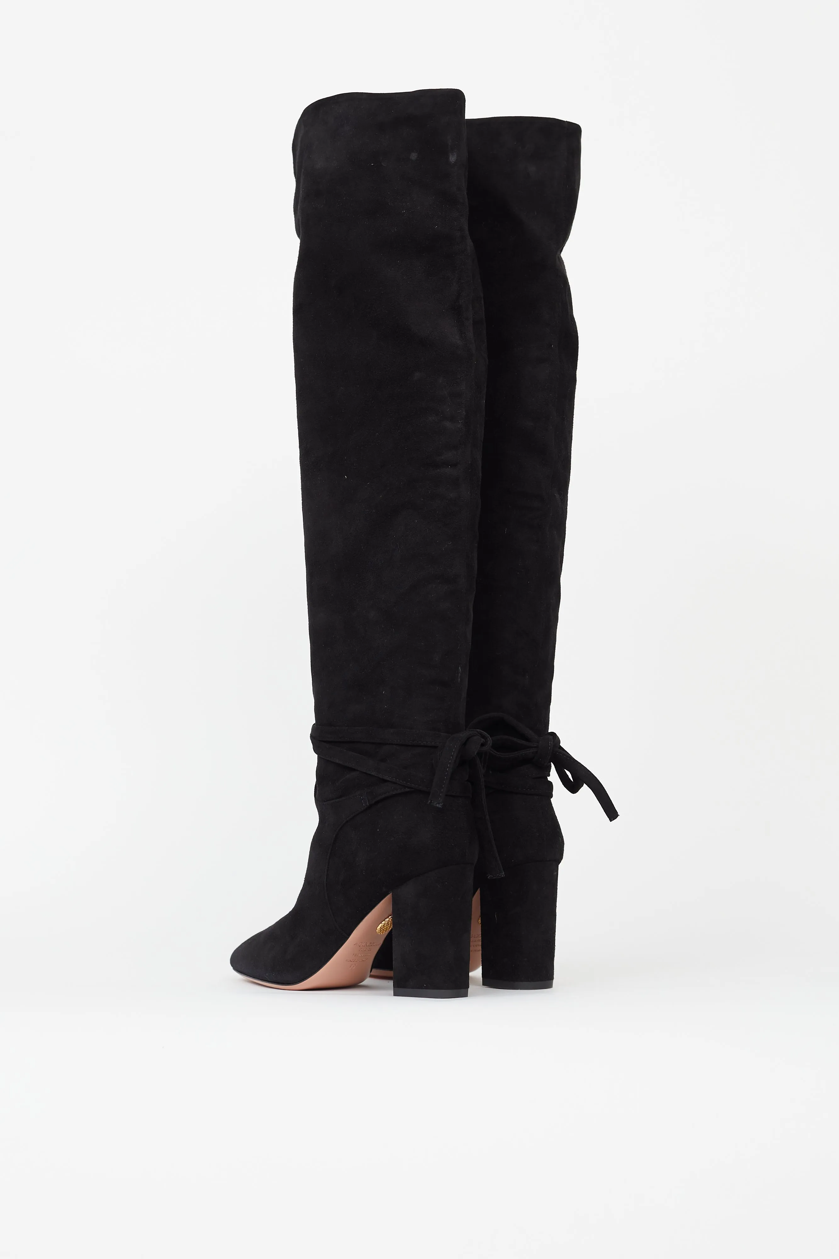 Black Suede Knee High Pointed Toe Boot