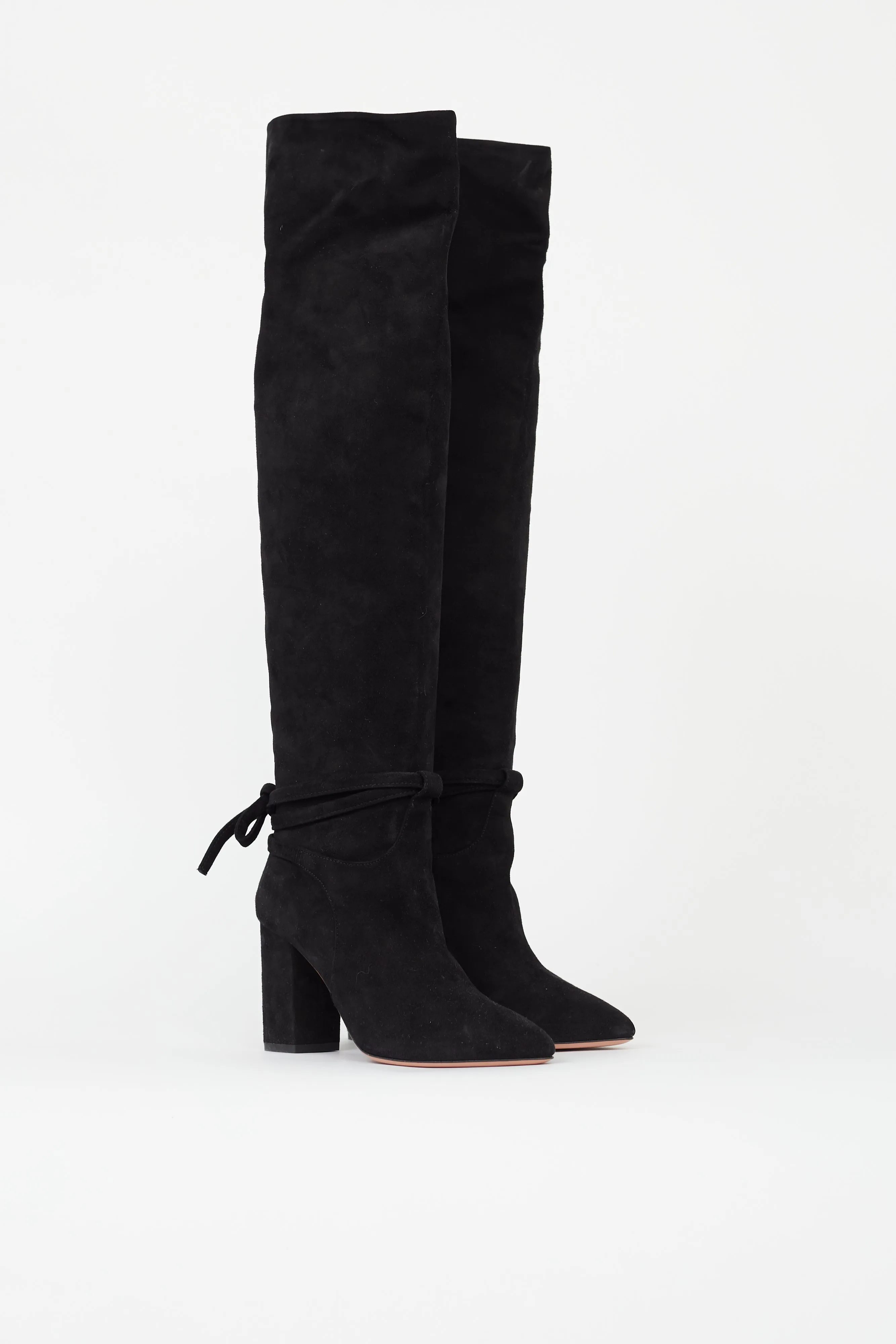 Black Suede Knee High Pointed Toe Boot