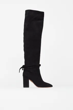 Black Suede Knee High Pointed Toe Boot