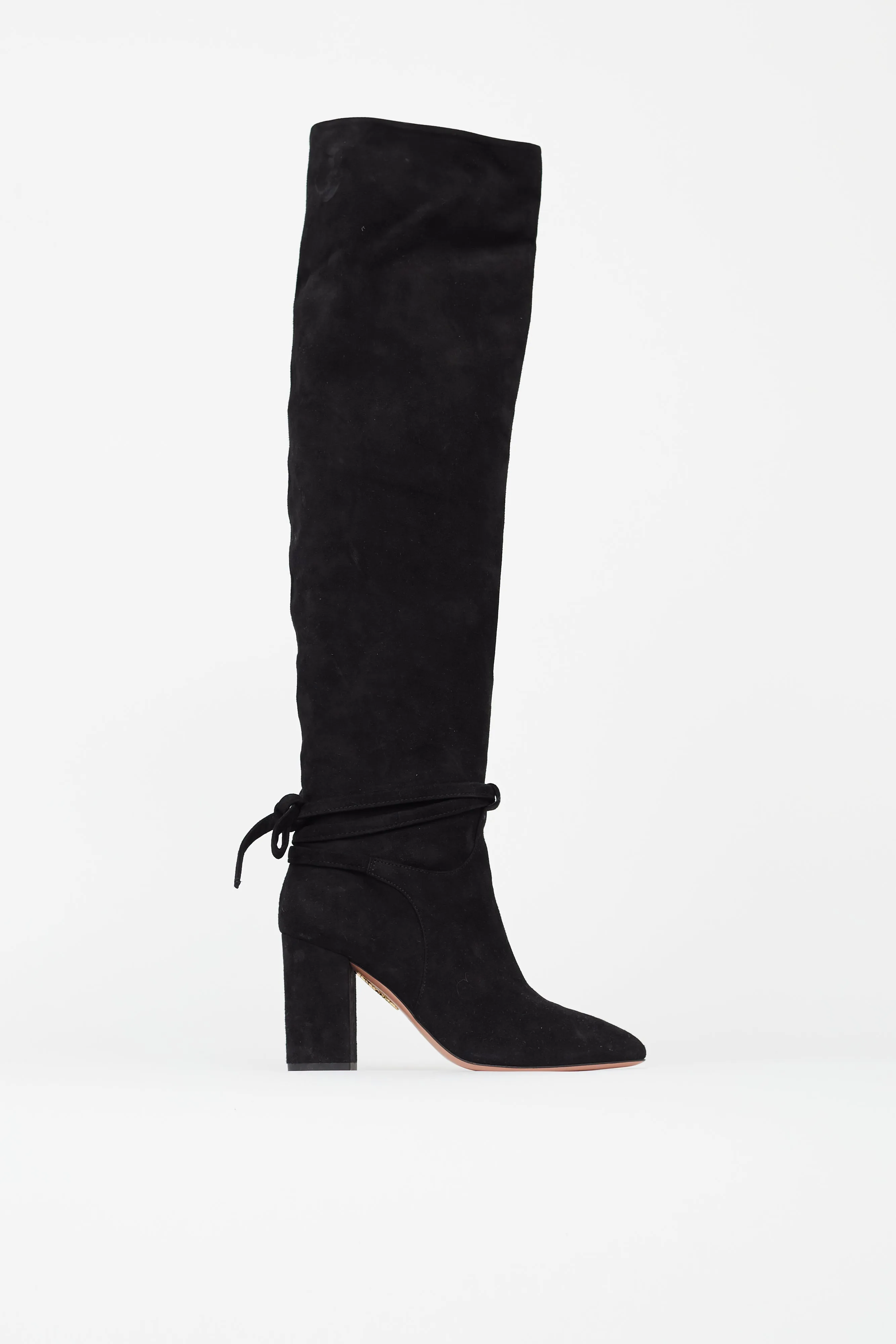 Black Suede Knee High Pointed Toe Boot