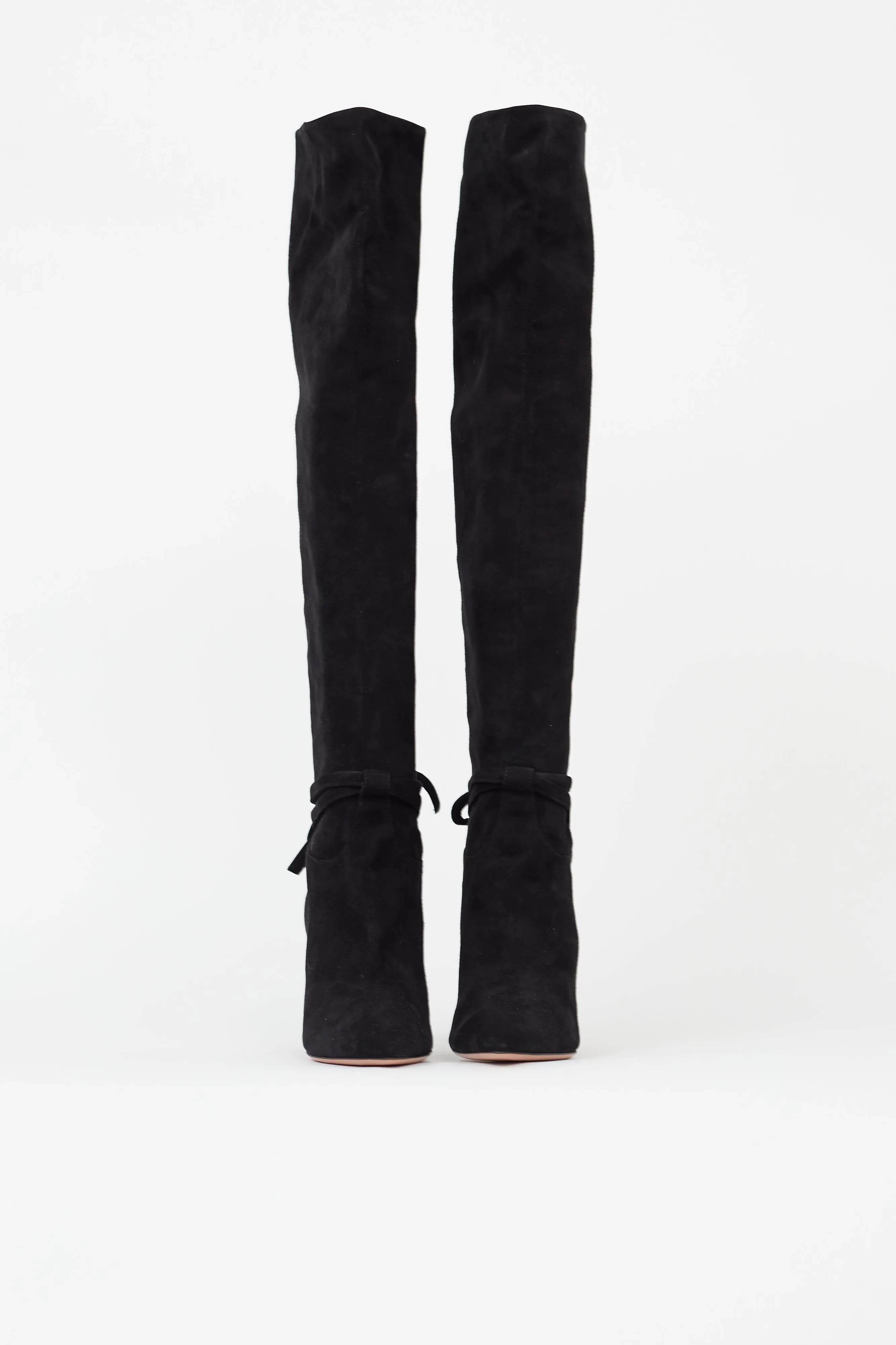 Black Suede Knee High Pointed Toe Boot