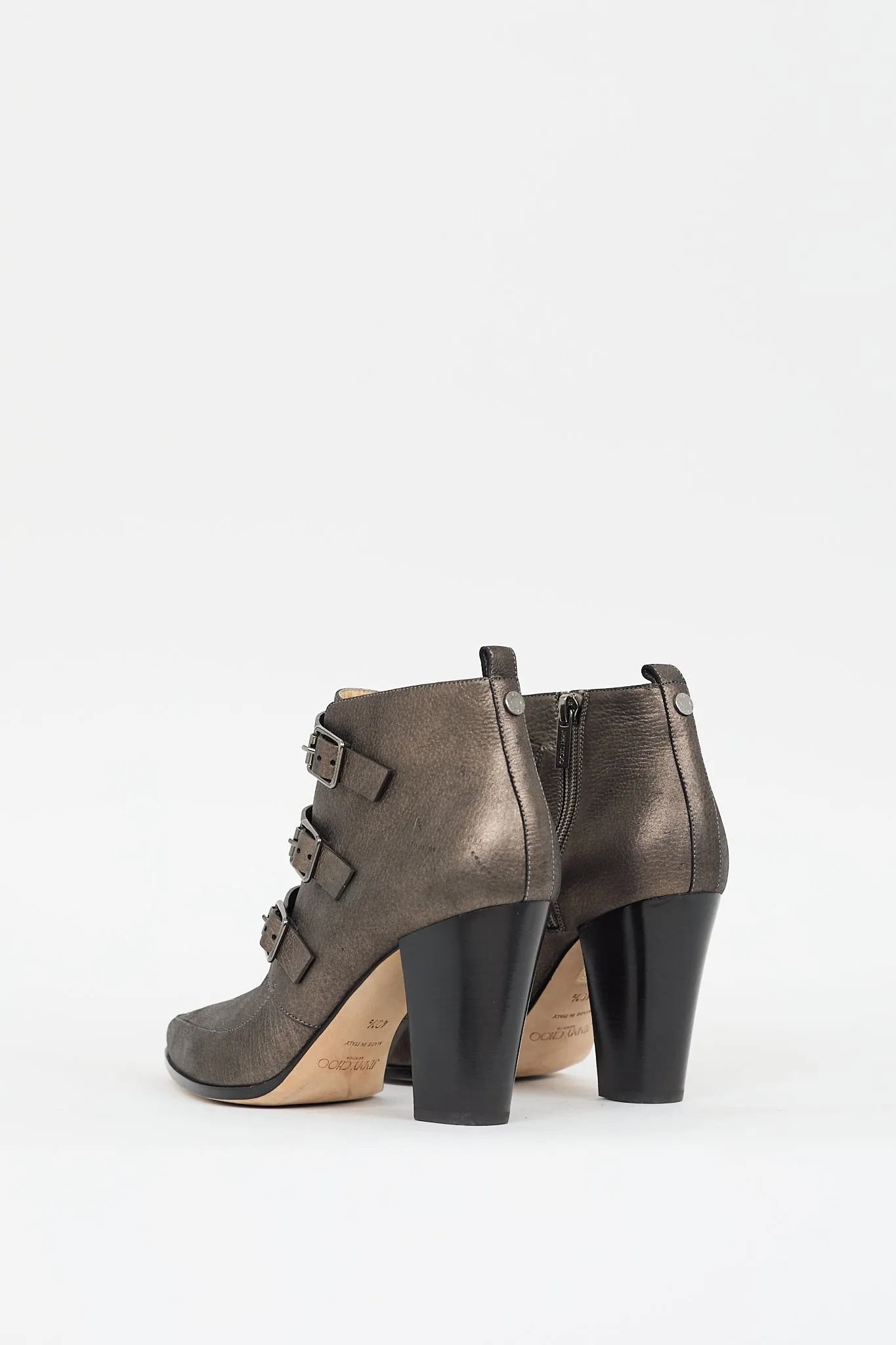 Bronze Leather Buckled Ankle Boot