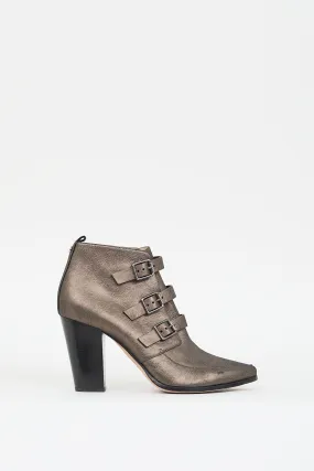 Bronze Leather Buckled Ankle Boot