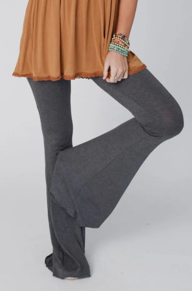 Cher Solid Raw Edge Flare Pant - Charcoal