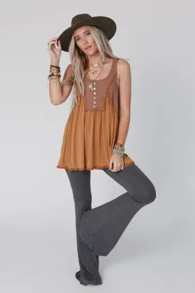 Cher Solid Raw Edge Flare Pant - Charcoal