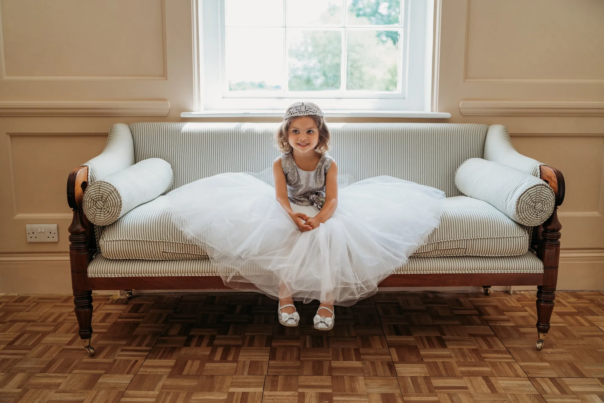 City Shimmer Sequin Bow Dress in White and Silver