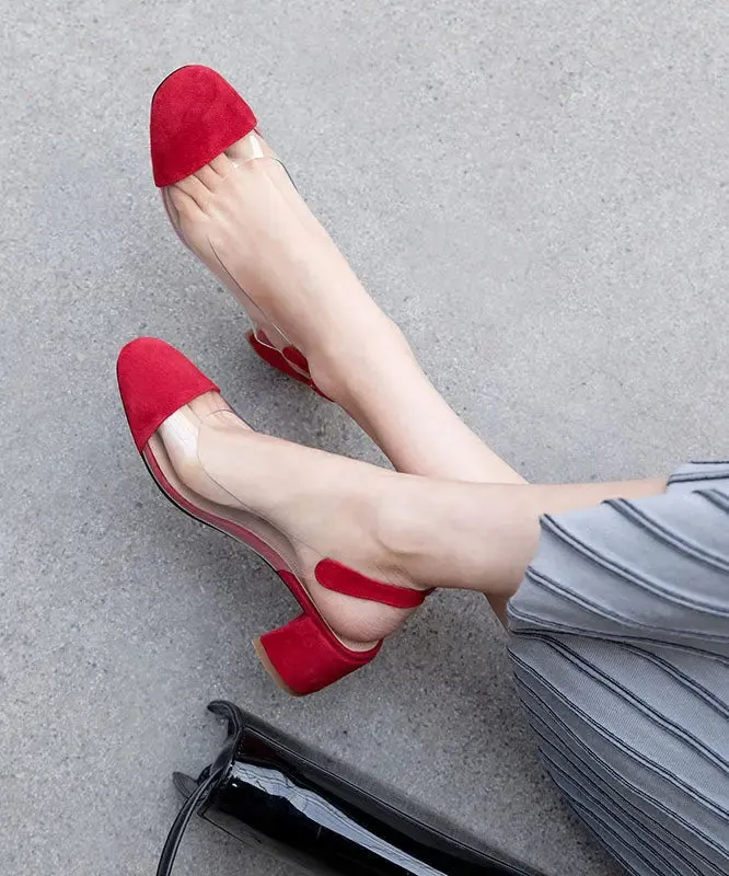 Classy Splicing Buckle Strap Clear Chunky Heel Sandals Red LY8265