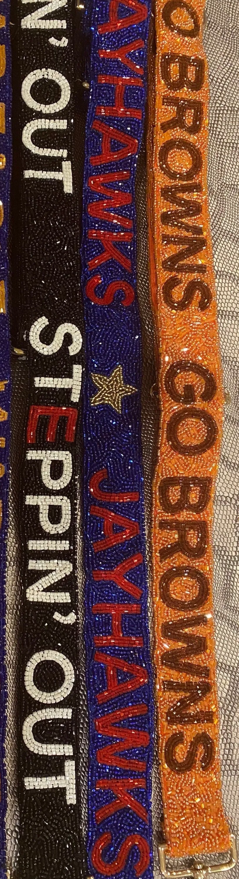 Custom beaded game day bag strap, college, sports,Baylor bears, boomer sooner,crusaders,lobos,bearkats,boulders,bruins,personalized strap,