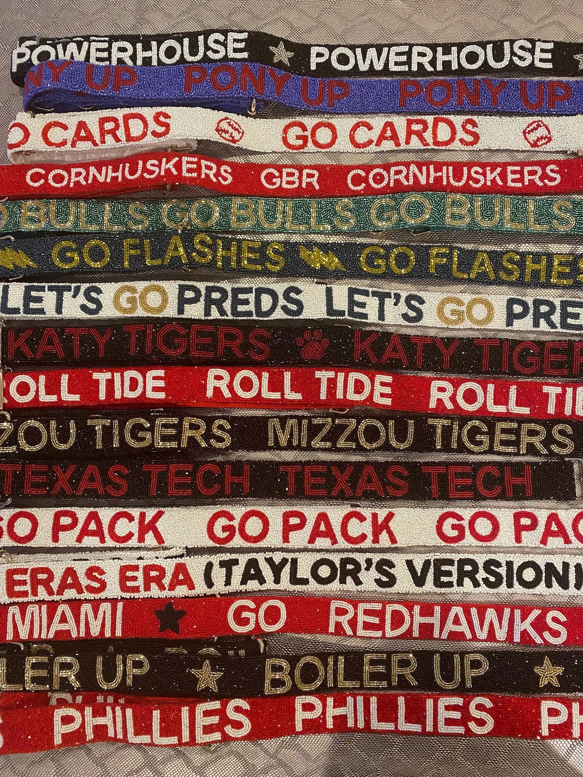 Custom beaded game day bag strap, college, sports,Baylor bears, boomer sooner,crusaders,lobos,bearkats,boulders,bruins,personalized strap,