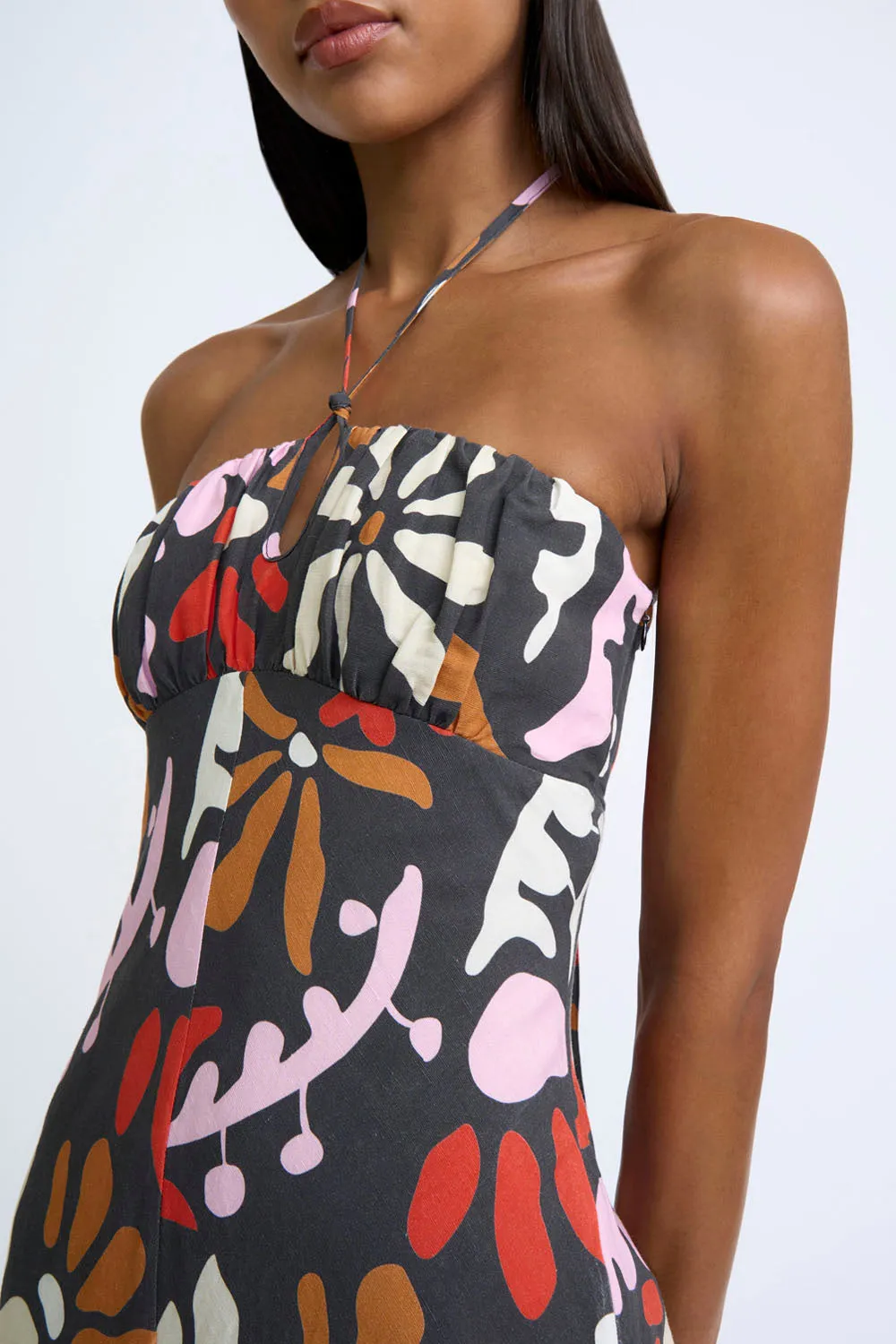 Dandy Breeze Gathered Halter Dress | Final Sale - Black Multi
