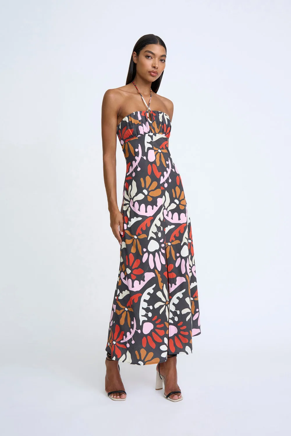 Dandy Breeze Gathered Halter Dress | Final Sale - Black Multi
