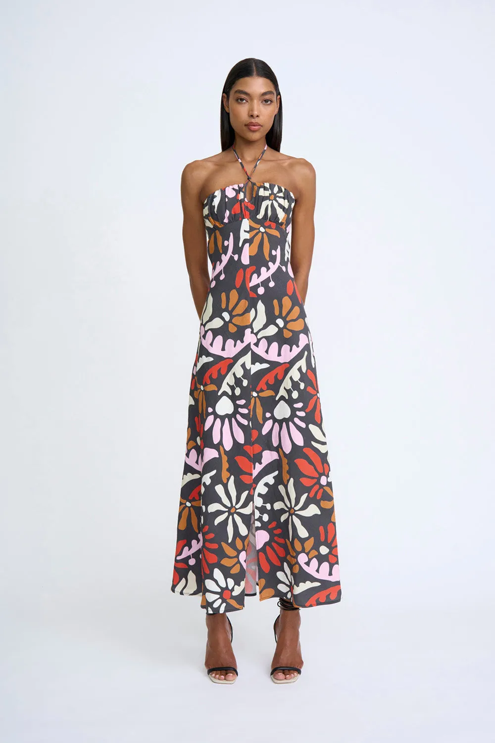 Dandy Breeze Gathered Halter Dress | Final Sale - Black Multi