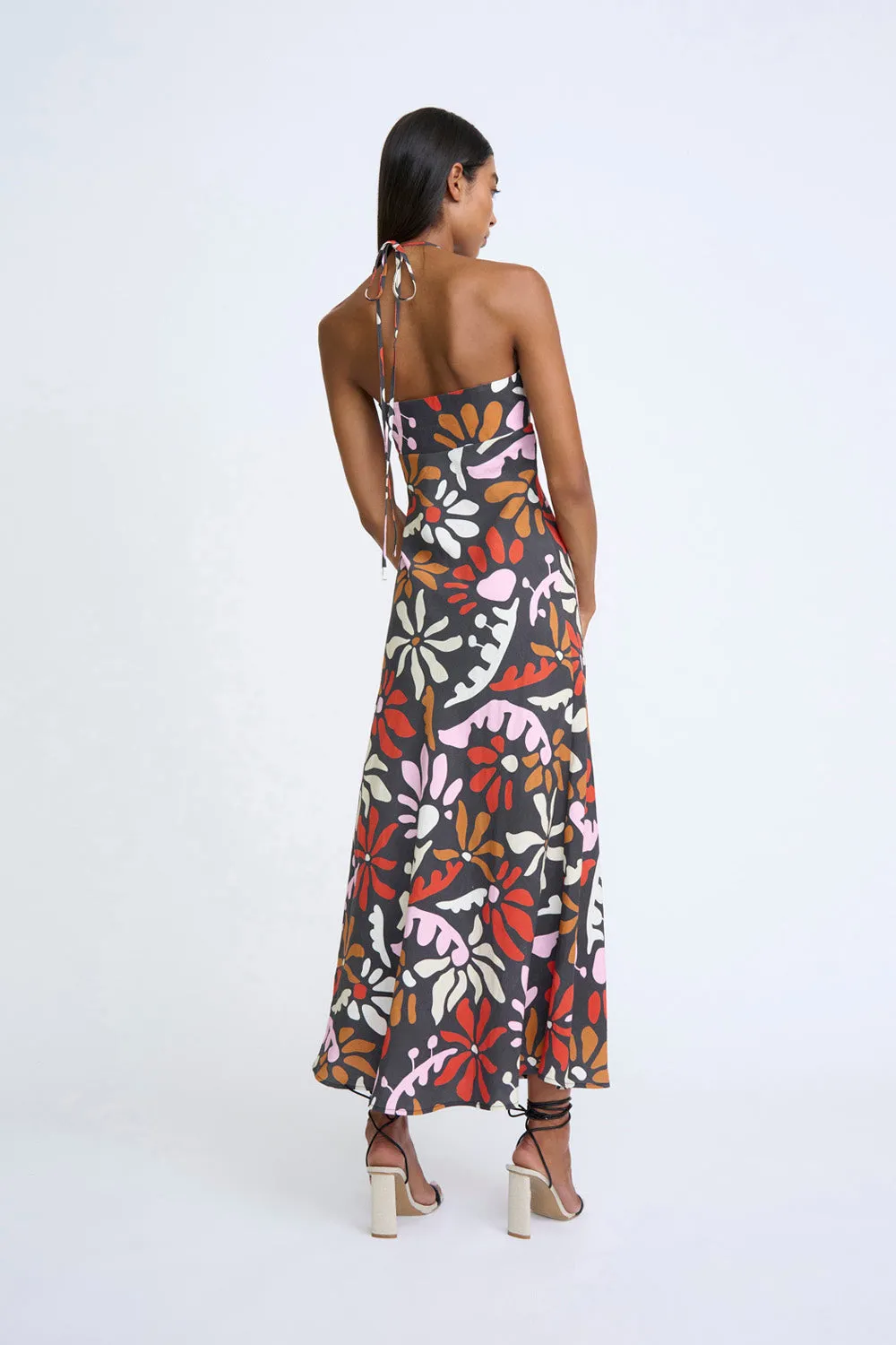 Dandy Breeze Gathered Halter Dress | Final Sale - Black Multi