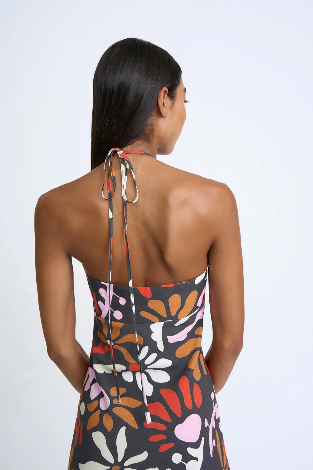 Dandy Breeze Gathered Halter Dress | Final Sale - Black Multi