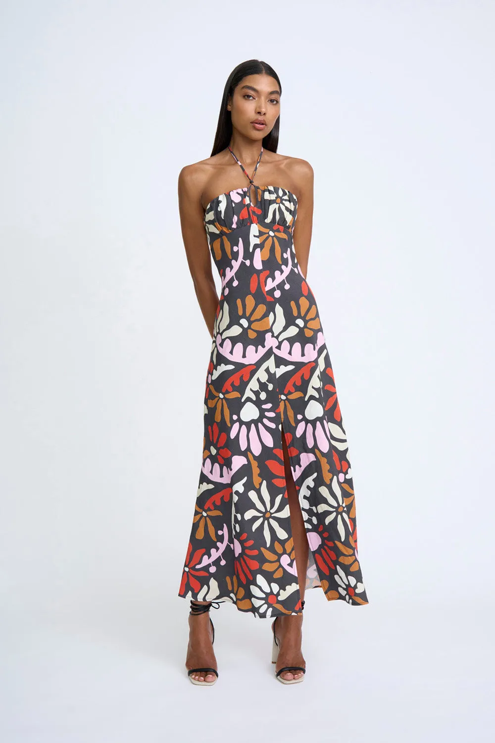 Dandy Breeze Gathered Halter Dress | Final Sale - Black Multi