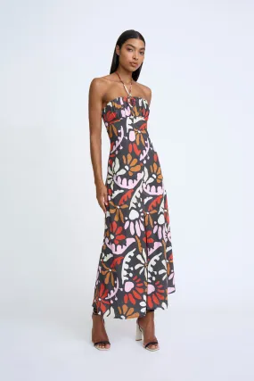 Dandy Breeze Gathered Halter Dress | Final Sale - Black Multi