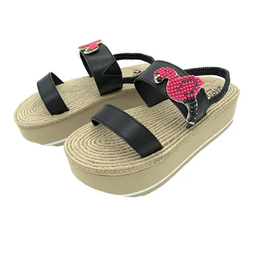 Flamingo- Waterproof Espadrille Platform-Pink Rhine Stone Embellished Motifs