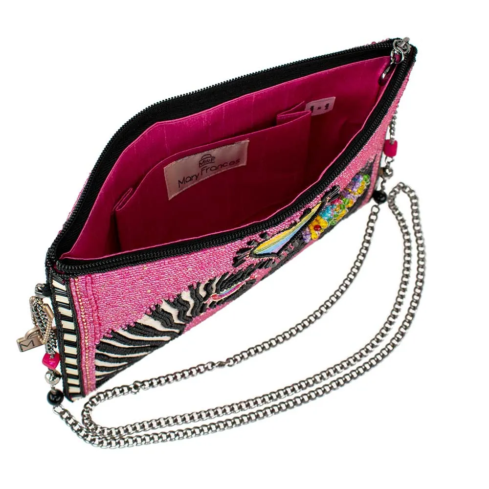 Mary Frances Smitten Beaded Zebra Love Crossbody Clutch Handbag Pink Bag New