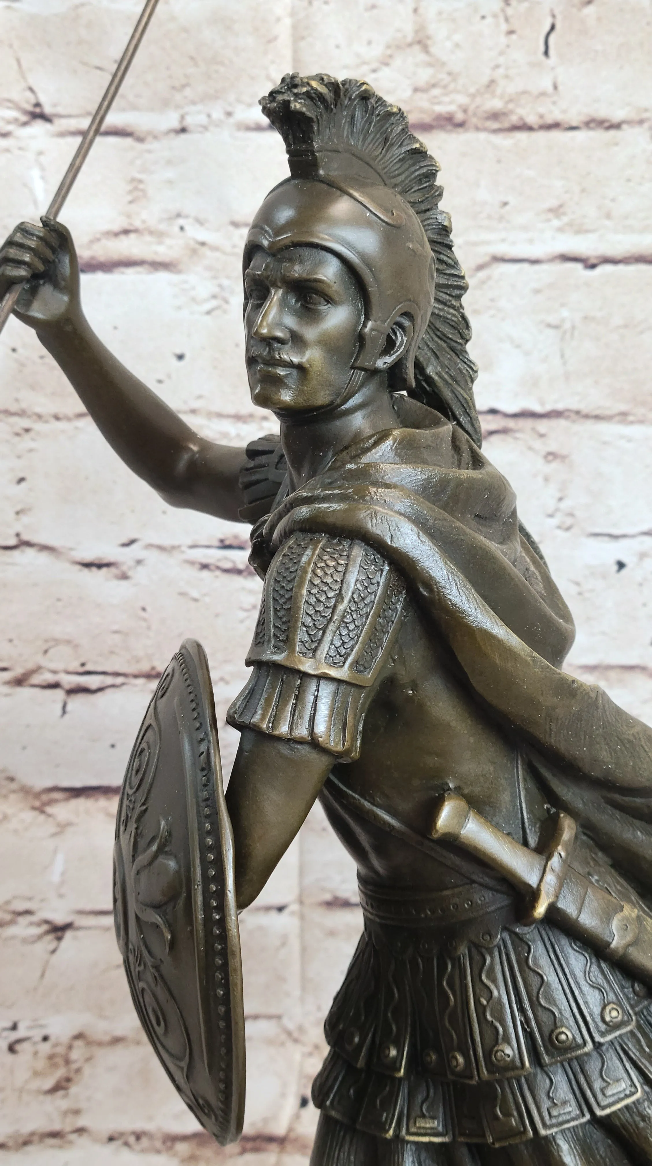 Signed Drouot Roman Legion Soldier Warrior Bronze Marble Sculpture Statue Figure