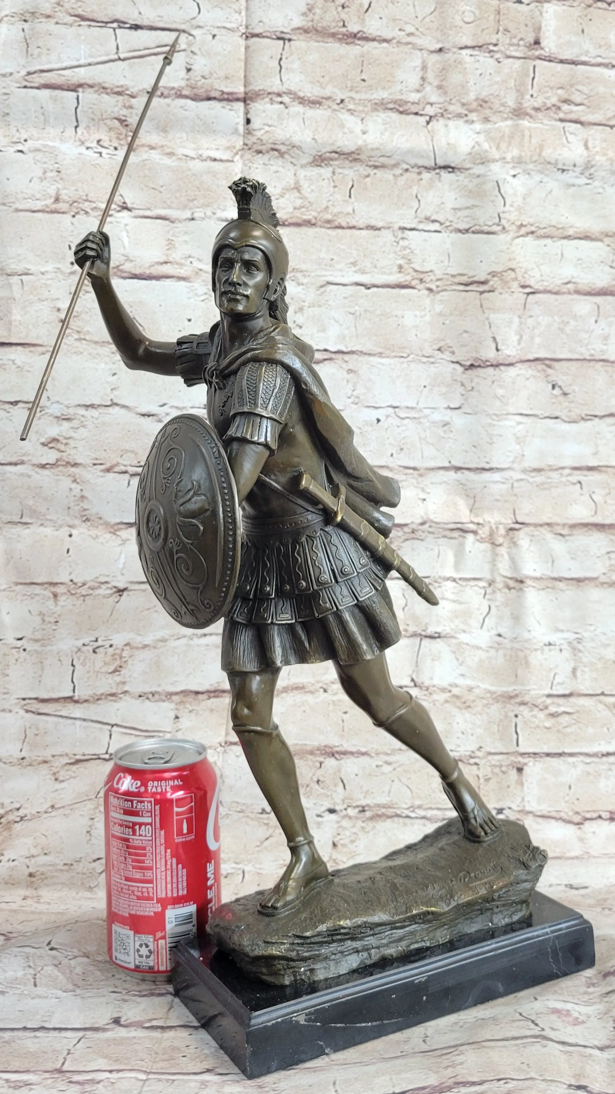 Signed Drouot Roman Legion Soldier Warrior Bronze Marble Sculpture Statue Figure